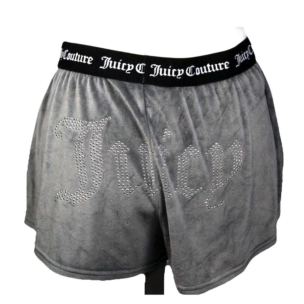 Juicy Couture Sleep Shorts Women Sz L Gray Velour Sleepwear Rhinestone Lounge